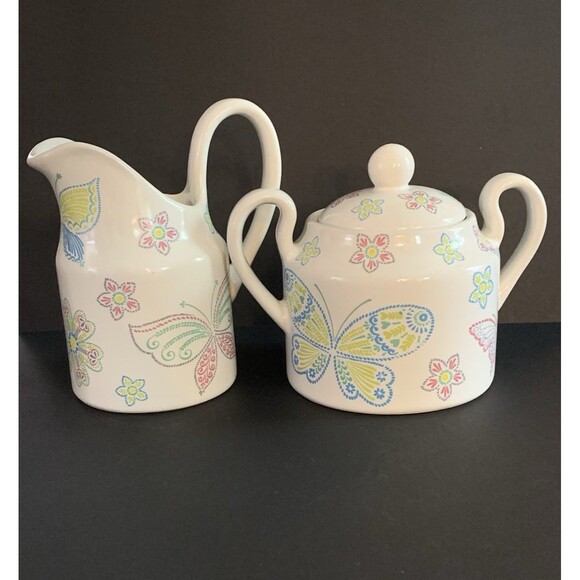 Temp-tations Creamer Sugar Bowl Lid Set Seasonal All A Flutter Butterfly - Picture 2 of 13